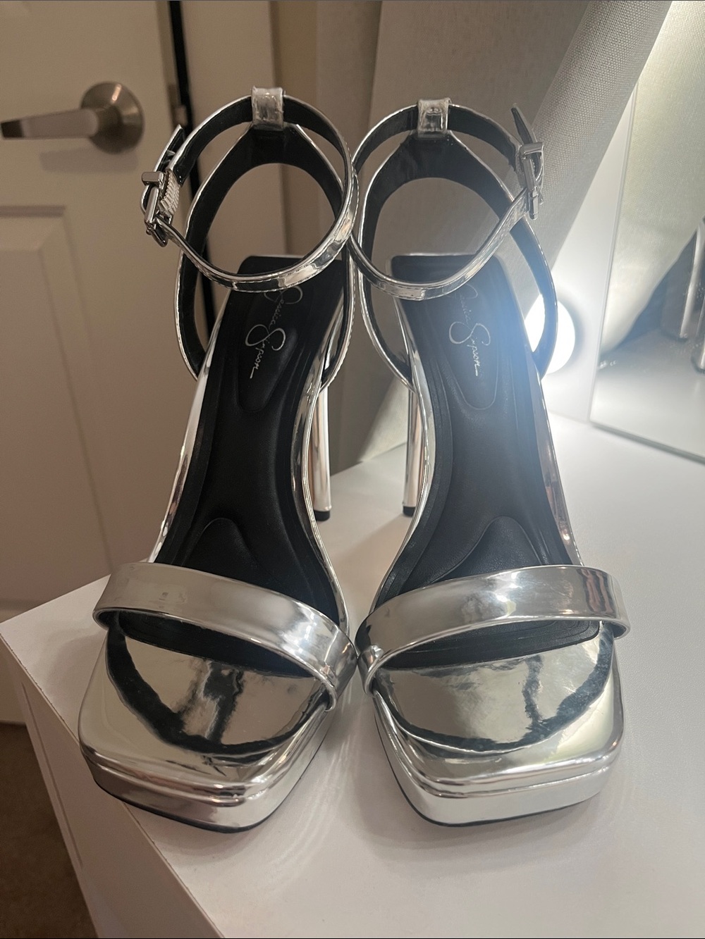 Jessica Simpson- Silver Platform Ankle-Strap High Heels